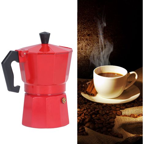 Cafetière italienne en aluminium 3 tasses (150 ml), cafetière à expresso, cafetière à filtre, cafetière à infusion manuelle, matériel de café rouge (1/5)