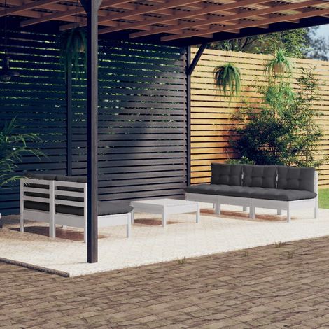Salon de jardin 6 pcs Ensemble Table et Chaise de Jardin - avec coussins anthracite Bois de pin BV116680 - BonneVie (1/5)