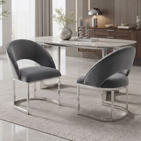 2 sedie da pranzo, comode e traspiranti, adatte a ristoranti, soggiorni, caffè e altri ambienti, stile moderno, gambe delle sedie placcate in argento, tessuto in velluto, grigio + argento (1/5)