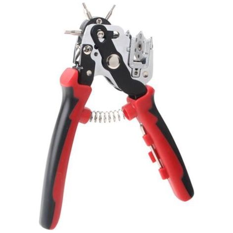 Pince Perforatrice Cuir - Pince Perforatrice Rotatif pour Cuir, avec 6 Tailles 2-4.5mm - Pince à Poinçon Perforatrice Robuste - Outil de Perforation avec Règle pour Cuir/Ceinture(Rouge) (1/4)