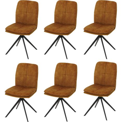 Lot de 6 chaises de salle à manger HWC-M68, fauteuil de cuisine, pivotant Auto-Position, métal tissu/textile jaune (1/5)