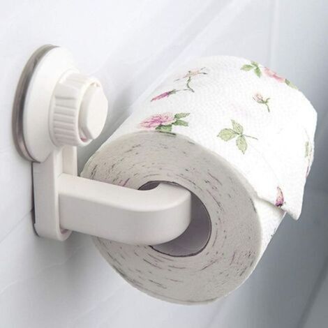 Support de papier toilette à ventouse - Fixation murale - Sans perçage - Forte adhérence - Pour salle de bain et cuisine - Blanc (1/5)
