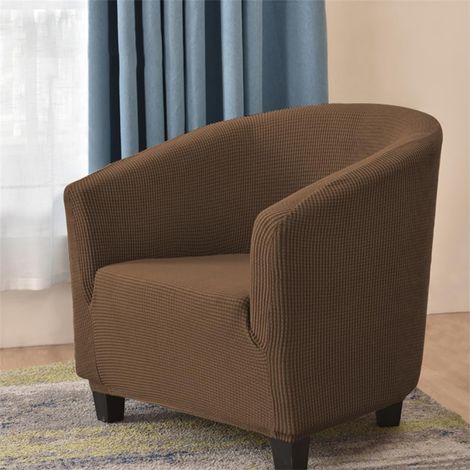 Housse élastique fauteuil Chesterfield jacquard couleur unie 1 place salon club facile à installer et laver (Marron) (1/5)