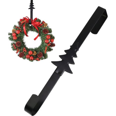 Gancho metálico resistente para coronas navideñas, apto para todas las estaciones (Navidad, primavera, otoño y Halloween), soporte para letreros de bienvenida. (1/4)