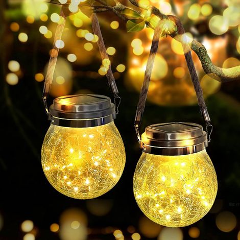 Solarlaterne – 2 Stück – Kugelglas – IP65 wasserdicht – Garten, Terrasse, Hof – Warmes Licht (1/5)