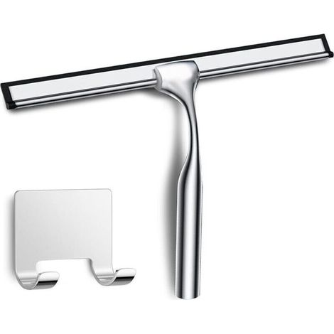 Raclette Douche en Acier INOX avec Crochet, Raclette de Douche Argent, Raclette Vitre Douche, Raclette Salle de Bain pour Carrelage Mur Verre Porte Miroirs Fenêtres Table (1/4)