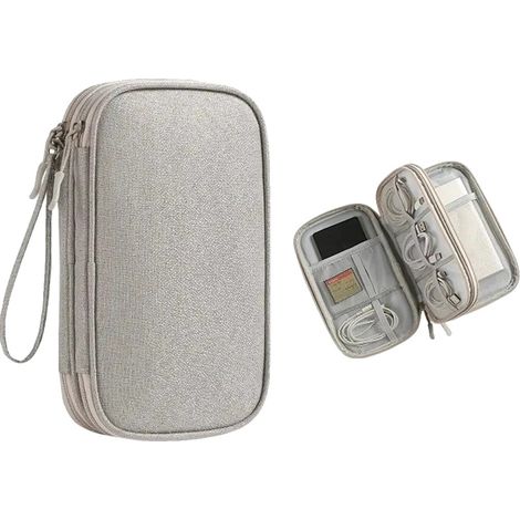 Bolsa para guardar cables de datos, diseño ligero, organización multinivel, GRIS (1/2)