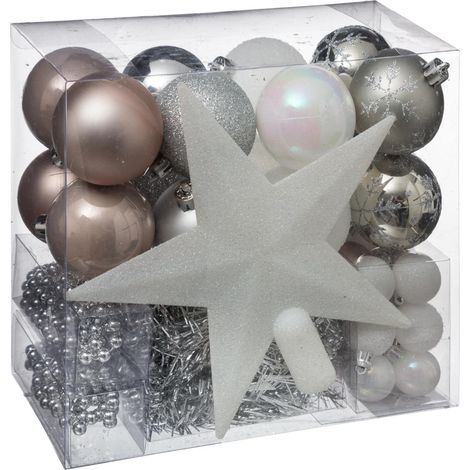 Kit de 44 Décorations de Sapin de Noël Thème Rose, Gris et Blanc – Boules, Figurines et Accessoires, Livraison Gratuite (1/2)