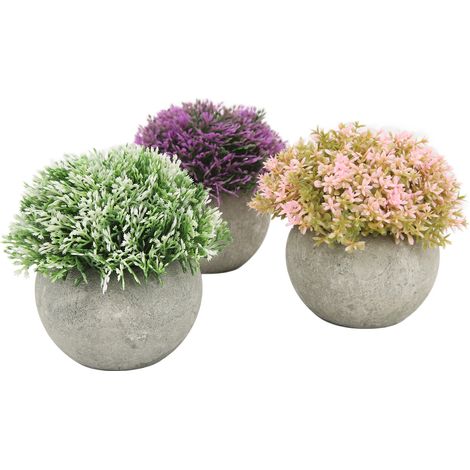 Lot de 3 petites plantes en pot artificielles en plastique vertes déco faux plantes esthétiques intérieur pot rond en pâte de papier pour décoration maison (1/5)