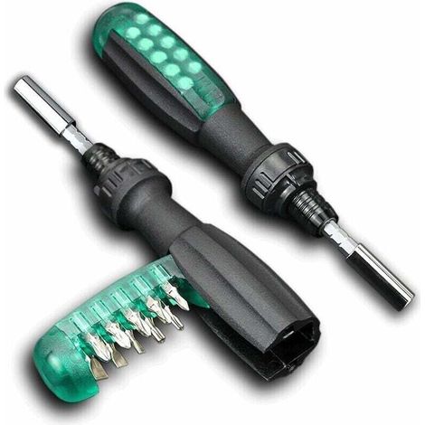 Tournevis à cliquet avec embout magnétique, 10 en 1, petite poche, vert, 1 pièce,de (1/4)