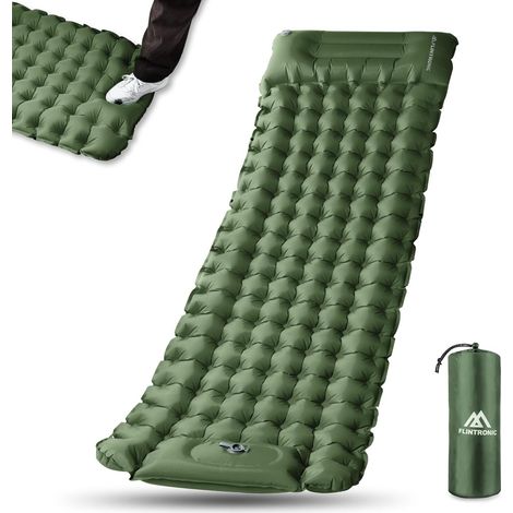 Matelas Camping Autogonflant Portable, Matelas de Camping Gonflable avec Pompe à Pied, 10CM épaisseur Camping Matelas de Gonflable Tapis de Couchage Ultraléger pour Camping/Randonnée,Vert Armée (1/5)