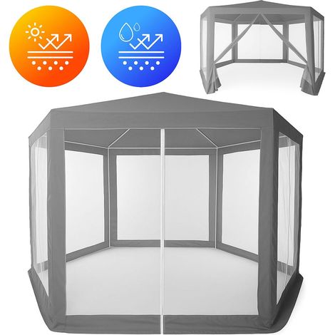 Pavillon de jardin 2 x 2 x 2 m avec moustiquaire gris multigarden