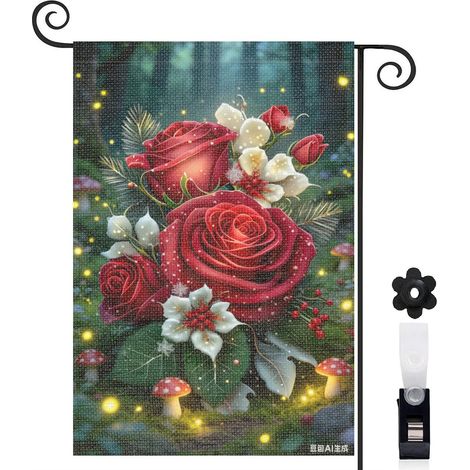 Drapeau de jardin baies rouges et roses 30 x 45 cm décoration terrasse et extérieur (1/5)