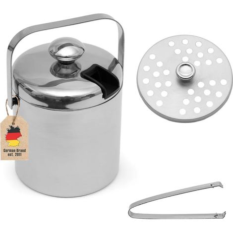 Ensemble de 4 seaux à glace Intirilife, 1,3 litre, en acier inoxydable avec pince et couvercle, isolés, à double paroi - bac à glaçons, seau à glace avec pince pour rafraîchir champagne, bière, boisso (1/5)