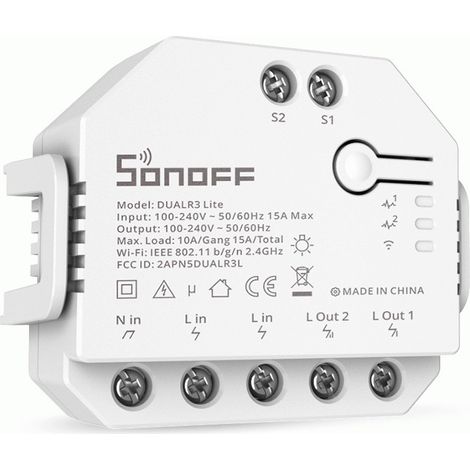 Sonoff DualR3 Lite Interruptor Inteligente Blanco 2 Canales