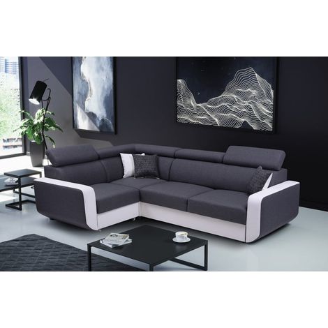 Canapé d'angle convertible et réversible EMPERO N gris et blanc