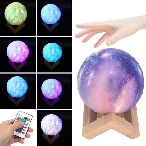 Mini-LED-Mondlampe mit USB-Anschluss, wiederaufladbar, 16 Farben, Nachtlicht mit Fernbedienung und Holzständer, Geburtstagsgeschenk (1/5)