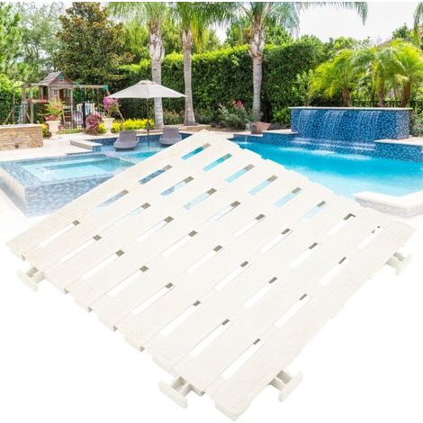 4 Pièces Tapis de Sol PVC Anti-dérapant pour Piscine, Blanc, Accessoires (1/5)