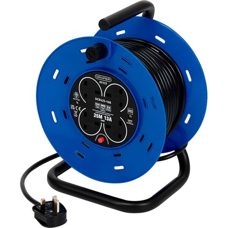 Draper 31117 230V Four Socket Industrial Cable Reel, 25m (1/2)