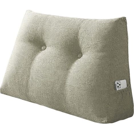 Coussin de Lecture,80cm Coussin Canapé Triangulaire avec Housse Amovible, coussins de Lit Lin,Support de Dossier et de Dos,Gris (1/5)