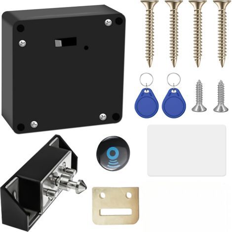 Serrure d'Armoire Intelligente NFC Meuble Avec 2 Porte-clés et 1 Cartes RFID, Cachée, Sans Trou pour Tiroirs, Casiers et Usines (1/4)