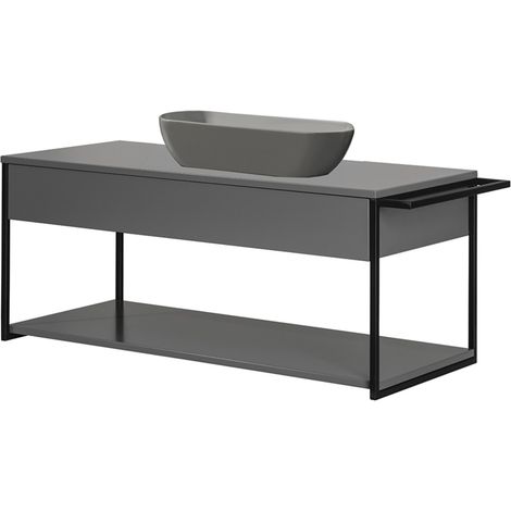 FACKELMANN Badmöbel Set NEW YORK 2 Teile / graues Keramik Waschbecken / Waschbeckenunterschrank mit 1 Schublade & Handtuchhalter / Badschrank mit Soft-Close / Korpus & Front: Grau / Breite: 108 cm"-"0 (1/5)