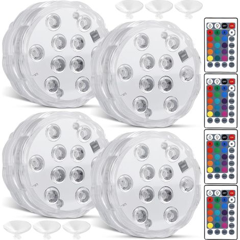 Lot de 4 lumières LED avec télécommande, lumière LED submersible, télécommande multicolore RVB, éclairage sous-marin, LED étanche, pour piscine, vase, spa, aquarium, étang, jacuzzi, décoration de fête (1/5)