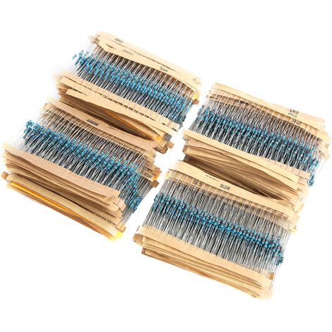 Lot de 3120 résistances à film métallique 1/4W, alliage argenté, 156 valeurs, pour équipements radio et électroniques. (1/5)
