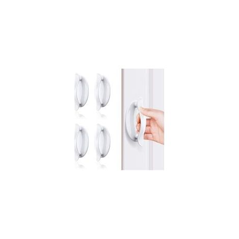 Poignée de porte collante blanche 4 pcs – Plastique ABS – Installation sans outils – Pour portes, fenêtres et tiroirs (1/5)