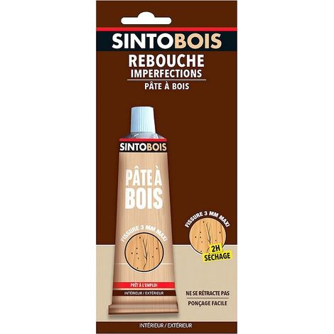 SINTO BOIS pâte à bois rebouche les trous et fissures, séchage 2H Conditionnement: 80 g - Teinte pâte à bois: Chêne foncé