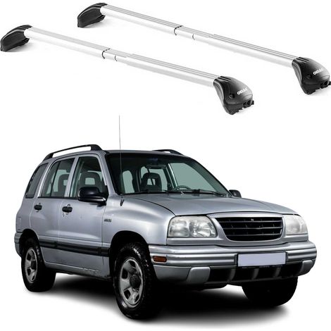 OMAC Dachträger Querträger TÜV geprüft für Suzuki Vitara II 1999-2005 – Abschließbar (4 Schlösser) – Max 100 kg – Edelstahlband + Gummischutz Silber (1/5)