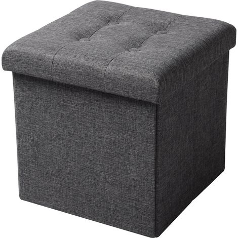 WOLTU Tabouret pouf coffre Boîte de rangement repose-pied cube, siège pliable, gagner de l'espace 37, 5x37, 5x38cm, Gris foncé