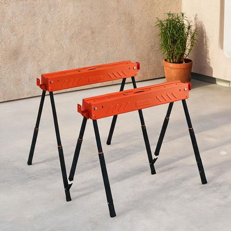 Paire de tréteaux pliants réglables 93 x 50 x 85,5 cm en acier (1/5)
