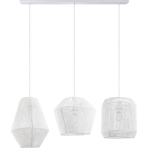 Paco Home Lámpara Suspensión Mesa Comedor Cesto Boho Colgante Lámpara E27 Ratán Lámpara colgante - Blanco, Blanco (Ø28 + Ø30 + Ø33cm)