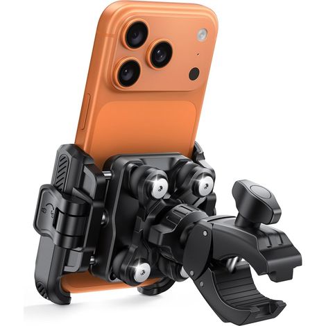 Support Téléphone Moto, Porte Téléphone Vélo – [Ne Bloque Pas la Caméra] [Double Amortisseur] 1S Verrouillage, 360° Rotation, Support Guidon Universel pour iPhone et Autres 6-7,2" Smartphones