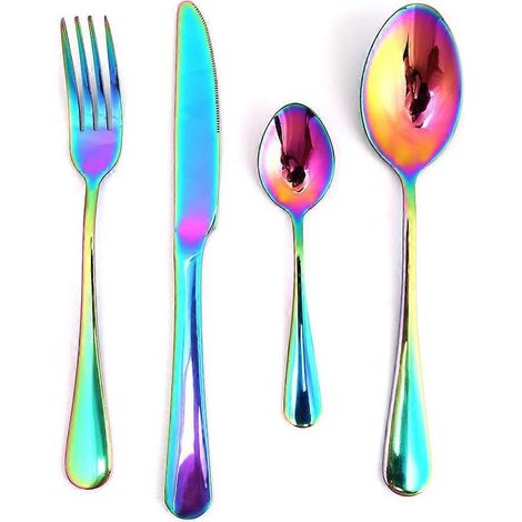 Stainless Steel Flatware Set Rainbow Colorful Cutlery Knife Fork Spoon Teaspoon (1/4)