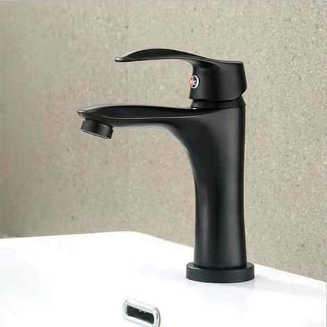 Brass Black Basin Faucet for Hot and Cold Water, Bathroom Vanity Under-Basin Washbasin/Handwashing Basin Splash-Proof Faucet - Black Antique Melon Seed Style