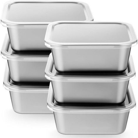 Boîte De Conservation Alimentaire - Acier Inoxydable 18/10 - Étanche Et Réutilisable - Pour Lunch Et Congélation - Lot De 6 (1/4)
