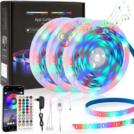 Ruban LED RGB - - 15M - 2835 54 LEDs/M - Contrôle APP et Télécommande - IP65 Étanche (1/4)