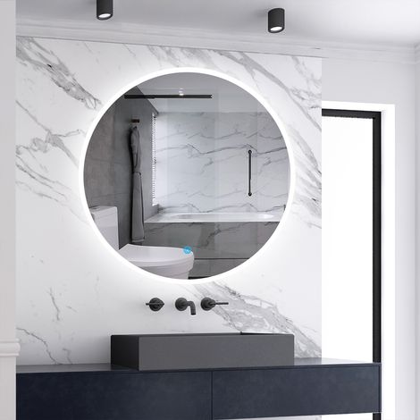 500x500mm Round LED Bathroom Mirror with 3 Colors,Adjustable Brightness,Anti-fog,Memory Function (1/5)
