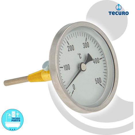 tecuro Ø 80 mm Bi-Metall Rauchgas - Thermometer 0 - 500°C mit Sonde 100 mm und Klemmkonus (1/5)