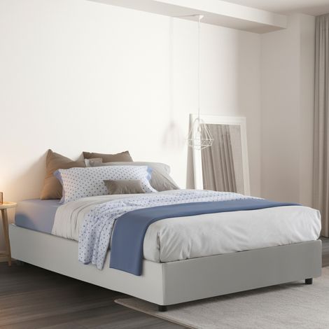 Talamo Italia Cama de plaza y media Arianna, Cama contenedor con revestimiento de tela, 100% Made in Italy, Apertura frontal, adecuado para colchón Cm 120x200, Blanco, con embalaje reforzado (1/4)