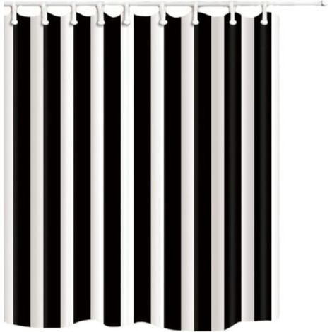 Rideau de douche,Rideau de douche rayé noir et blanc tissu polyester imperméable 180x200cm salle de bain décor simple et élégant rideau de douche (1/2)