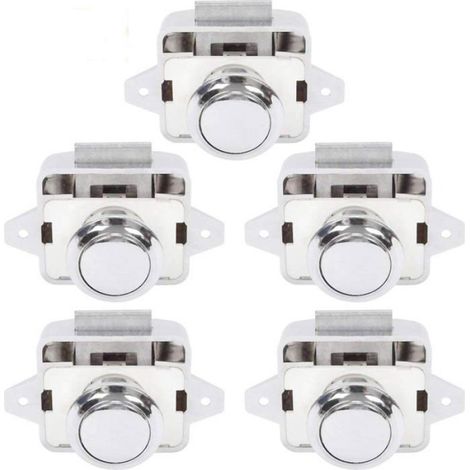 5 pièces Serrure de meuble, Bouton poussoir sans clé, Loquet pour porte de placard, Métal et ABS, Fixation 65mm (1/4)