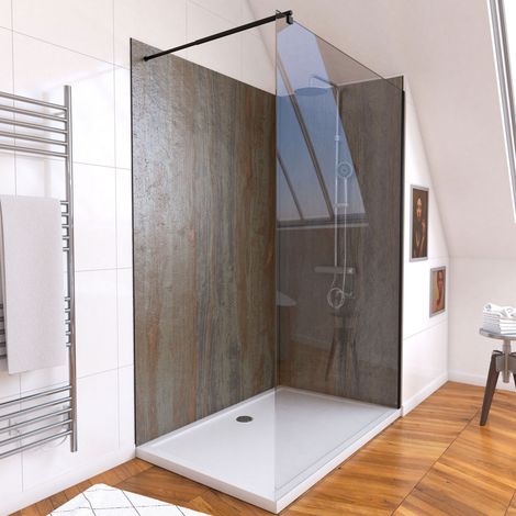 Set Pannello murale 120x210 + Parete 120x210 + Piatto 90x120 + Barra di fissaggio nero 70/100cm
