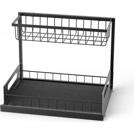 Organiseur Sous Meuble - Coulissant Double - Acier Antirouille - Pour Cuisine Salle De Bain Buanderie - Noir - 1 Pièce