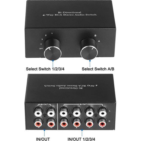 Bidirektionaler 4-Wege-RCA-Stereo-Audio-Umschalter L/R-Audio-Umschalter (1/5)