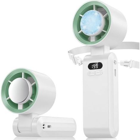 Tragbarer Ventilator, ultraschnell (10 m/s), USB-aufladbar (4000 mAh), 1-199 Geschwindigkeitsstufen, LCD-Display, Taschenventilator mit Turbofunktion für Büro, Outdoor und Reisen (Weiß) (1/4)