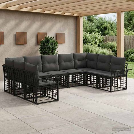 Conjunto de sofás de exterior 9 pcs Negro y Gris oscuro (1/5)