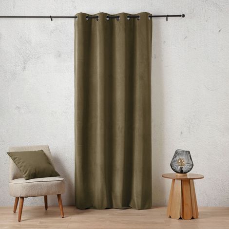 Rideau thermique aspect velours « Baltic » 135 x 260 cm – 410 g - 135x260cm - Vert kaki (1/2)
